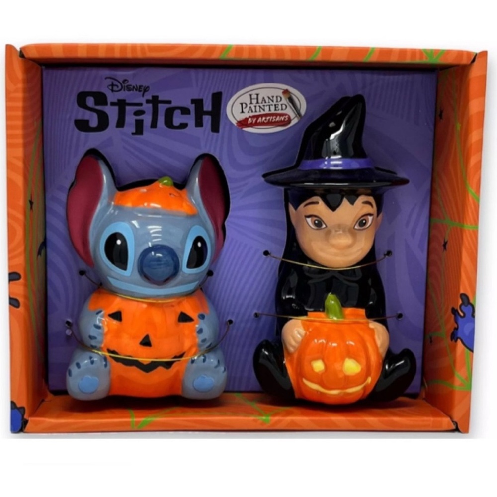Disney Lilo And Stitch Halloween Salt And Pepper Shakers Witch & Pumpkin